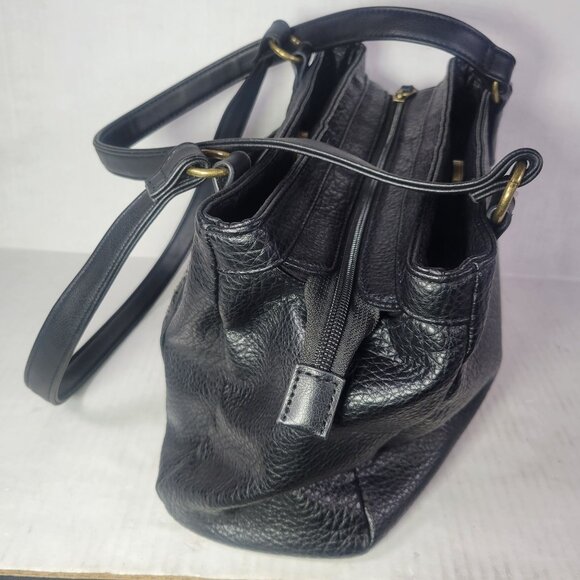 Rosetti Black Textured Shoulder Bag With Gold Accents & Multiple Compartments - Picture 5 of 11